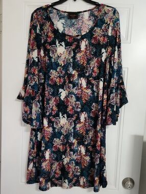 AMANA Abstract Print Midi Dress Blue & Pink XL Like New